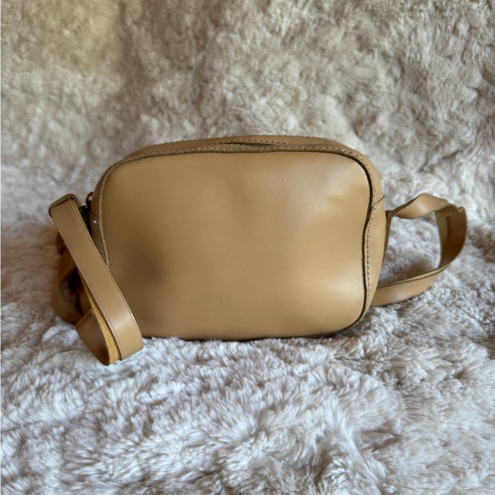 J. Crew Tan Leather Crossbody Camera Bag with Adjustable Strap